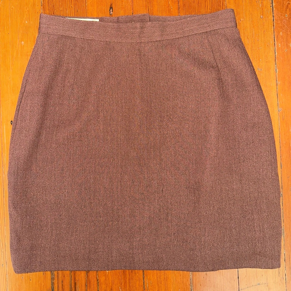 Vintage Pleated Brown Wool Tweed Mini Pencil Skirt with Lining Franco Mirabelli